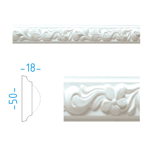 Sádrový profil - lišta dekorační 5x1,8cm  / L=149cm