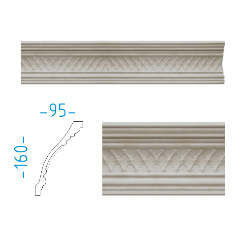 Sádrový rohový dekorační profil 16x9,5cm / L=164cm