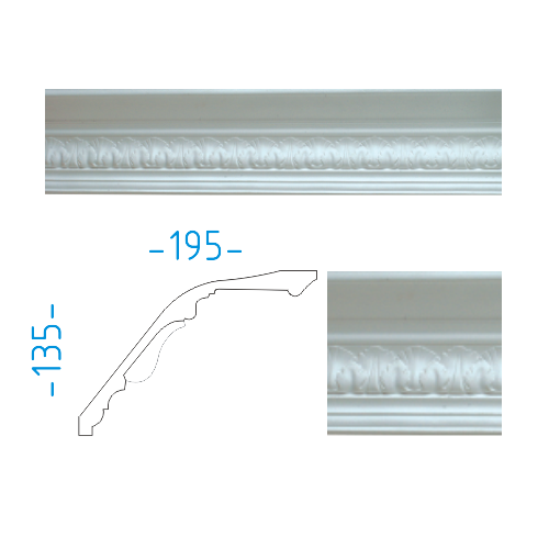 Sádrový rohový dekorační profil 13,5x19,5cm  / L=147cm