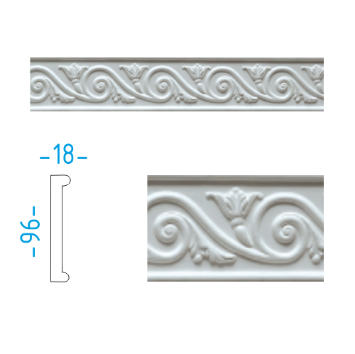 Sádrový dekorační profil 9,6x1,8cm  / L=151cm