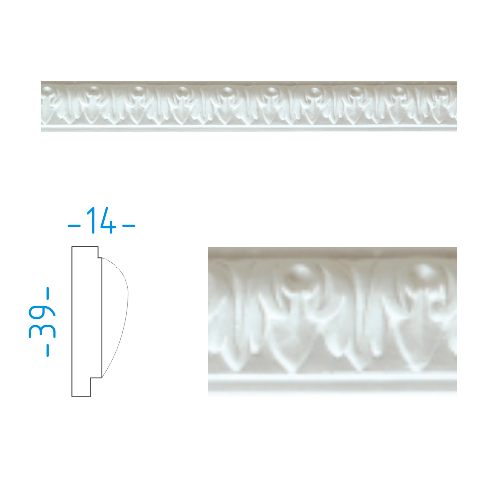 Sádrový profil - lišta dekorační 3,9x1,4cm  / L=151cm